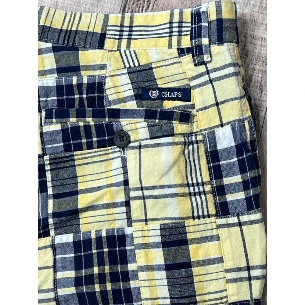 Chaps Madras Blue Yellow Plaid Cotton Shorts Casual 34 Patchwork Retro 8